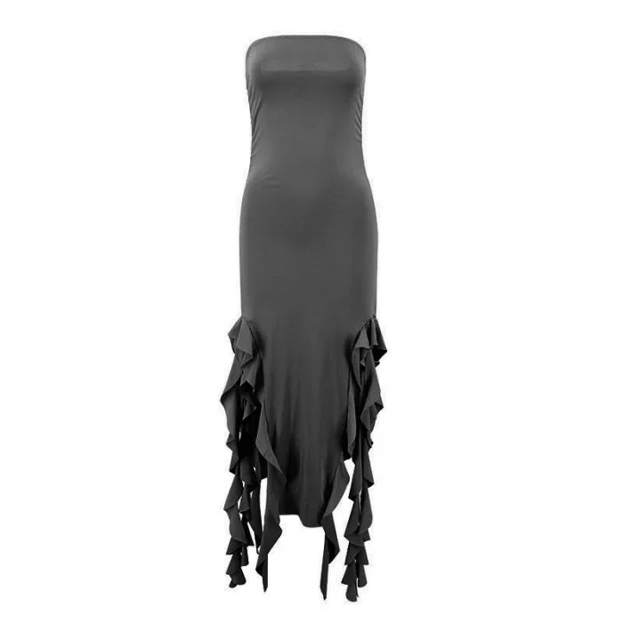 Short Dresses Womens Fashion New Sexy Spicy Girl Sleeveless Strapless Sweet Split Asymmetric Casual Party Long Dress 2025 Summer