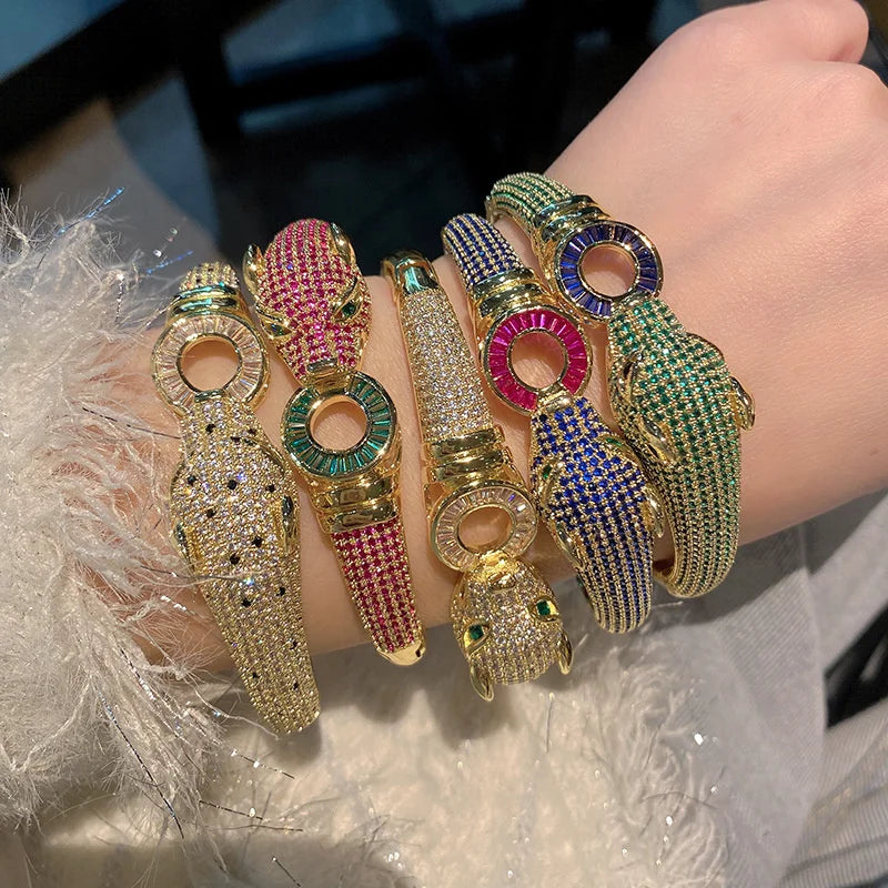 Leopard Pave Bracelet and Ring Jewelry Set for Women
