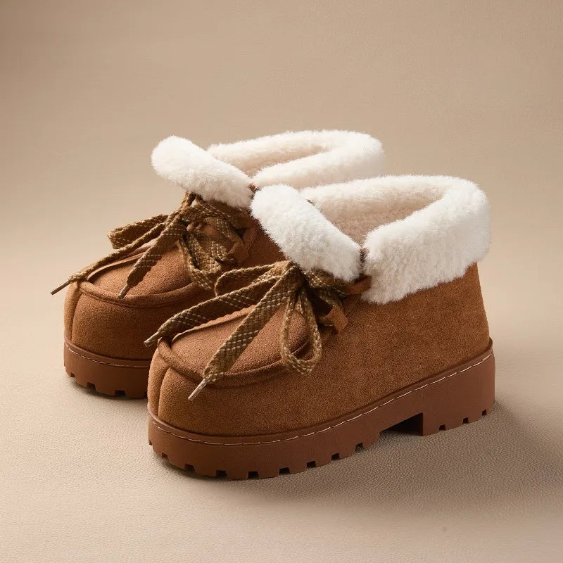 Warm Plush Lined Lace Up Faux Suede Ankle Boots for Women