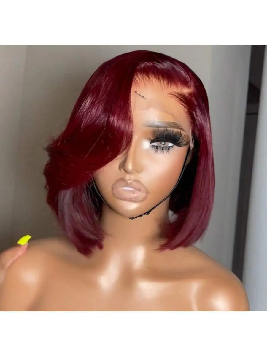 Elegant Burgundy Straight Lace Front Human Hair Bob Wig for Women