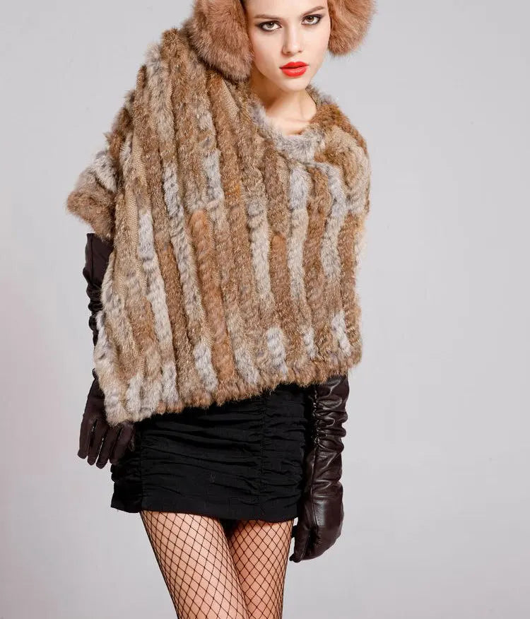 Rabbit Fur Knit Shawl Coat