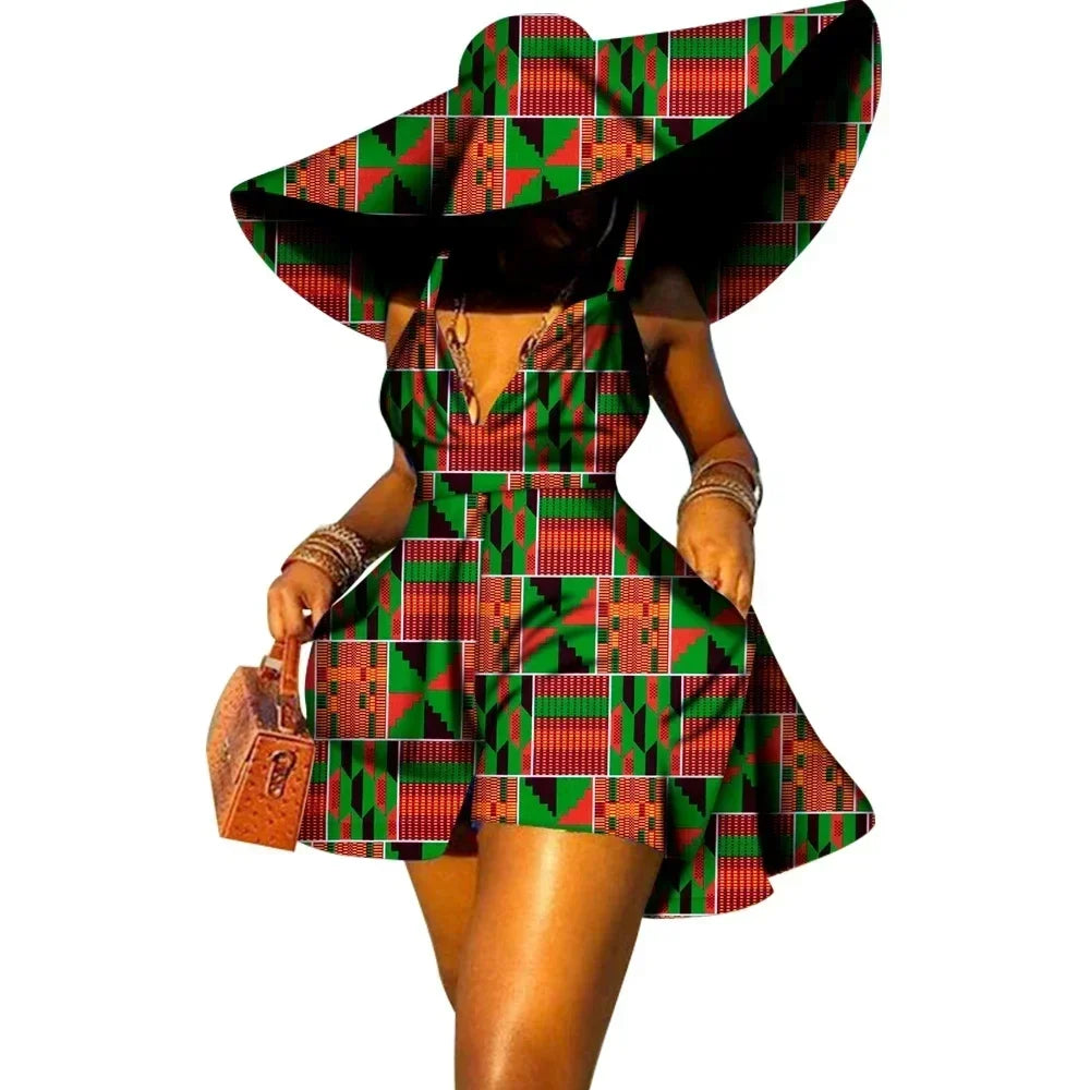 Sleeveless V Neck African Print Jumpsuit for Women