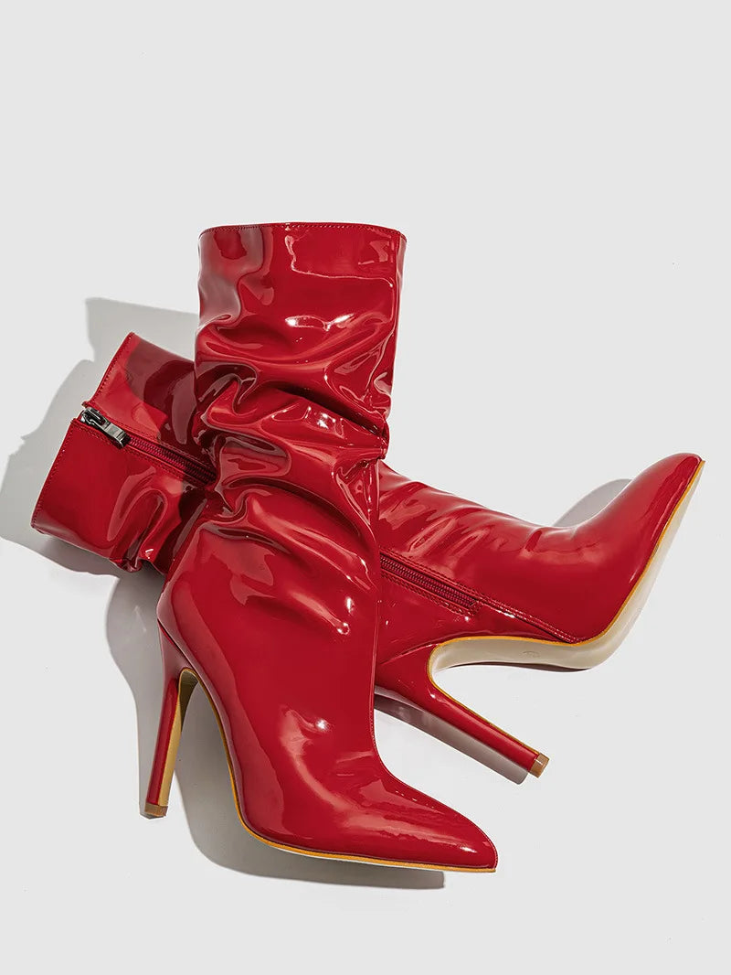 Pointed Toe Stiletto High Heel Mid-Calf Boots for Women
