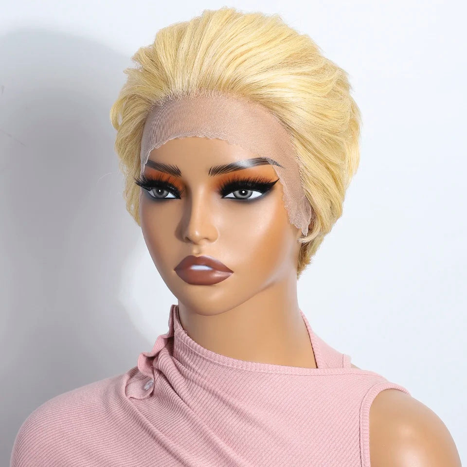 Blonde Short Pixie Cut Silky Lace Front Wig for Women