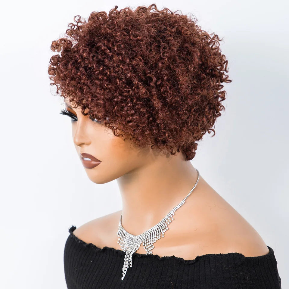 Short Kinky Curly Pixie Bob Human Hair Wig for Women