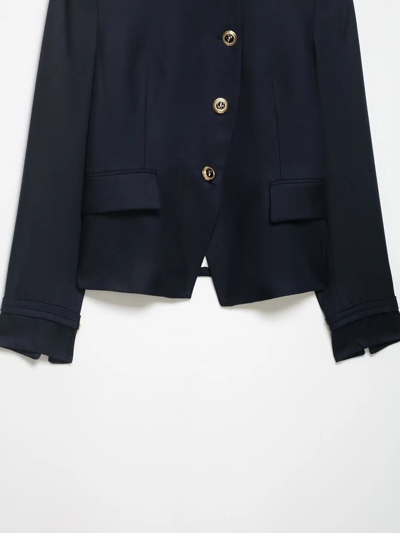 Stand Collar Single Breasted Navy Blue Coat for Women