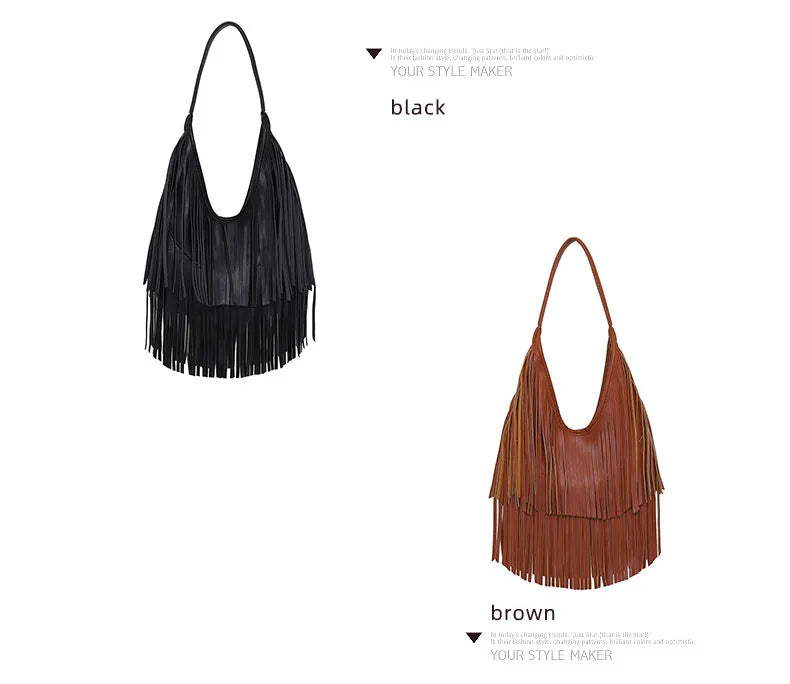 Long Tassel Lux PU Soft Leather Shoulder Bag for Women