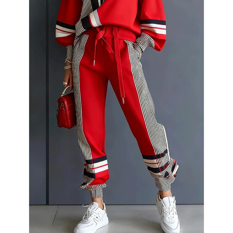 Loose Fit American Stripe Two Piece Loungewear Set for Women