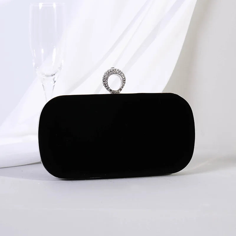 Velvet Rhinestone Chain Strap Evening Clutch Bag for Women