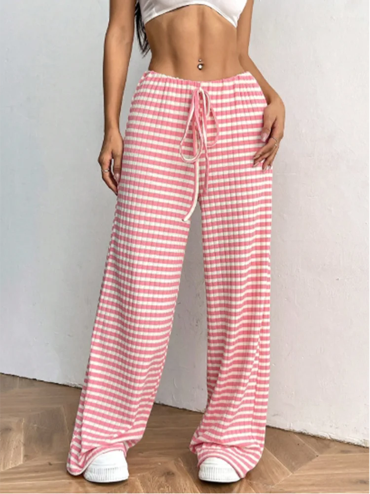 Lace Up Striped Knit Pants
