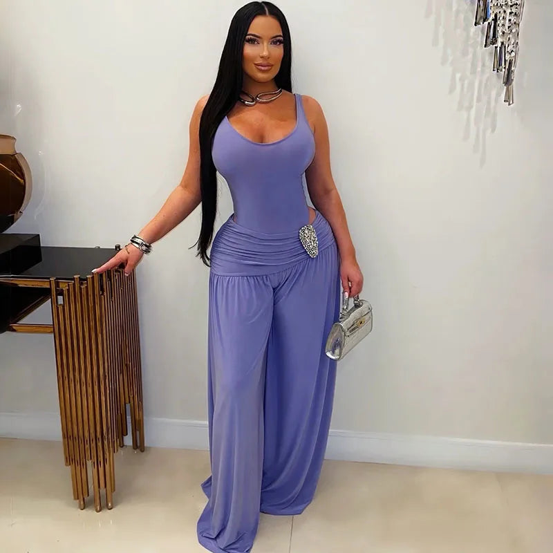 Chic Sleeveless V Neck Jumpsuit With Ruched Hollow Out for Women