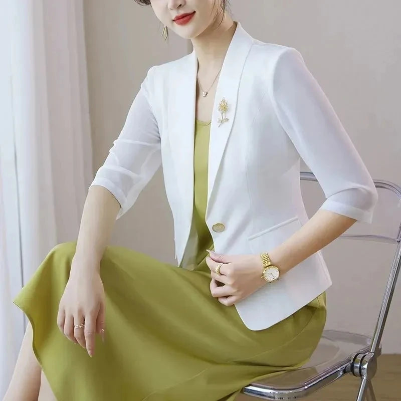 Lightweight Solid Color Chiffon Blazer Jacket For Women