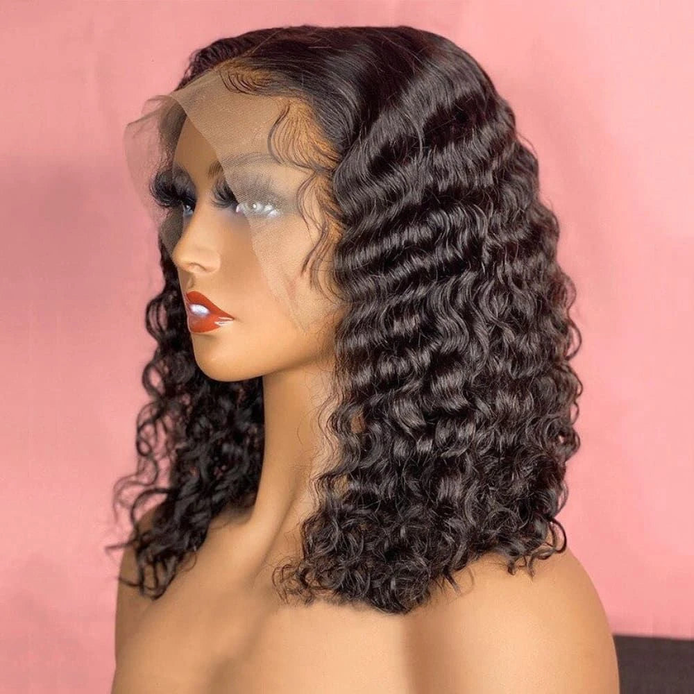 BOB Lace Front Wig Human Hair Pre Plucked 13x4 Transparent Curly Lace Front Wig Water Wave Deep Wave Hair Wigs with Baby Hair