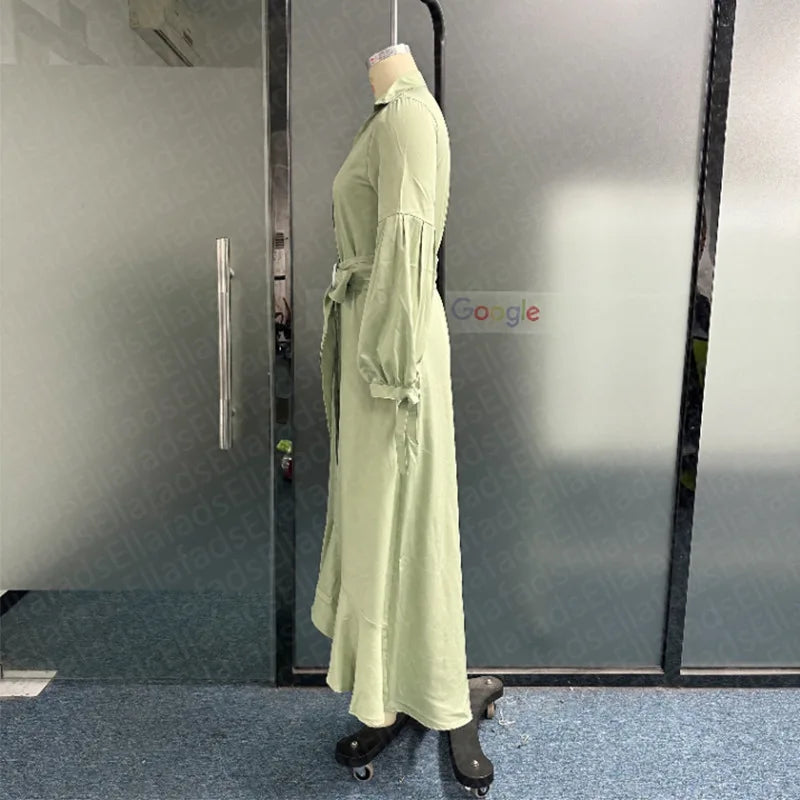 Casual Summer Dress With Turn Down Collar And Pockets for Women