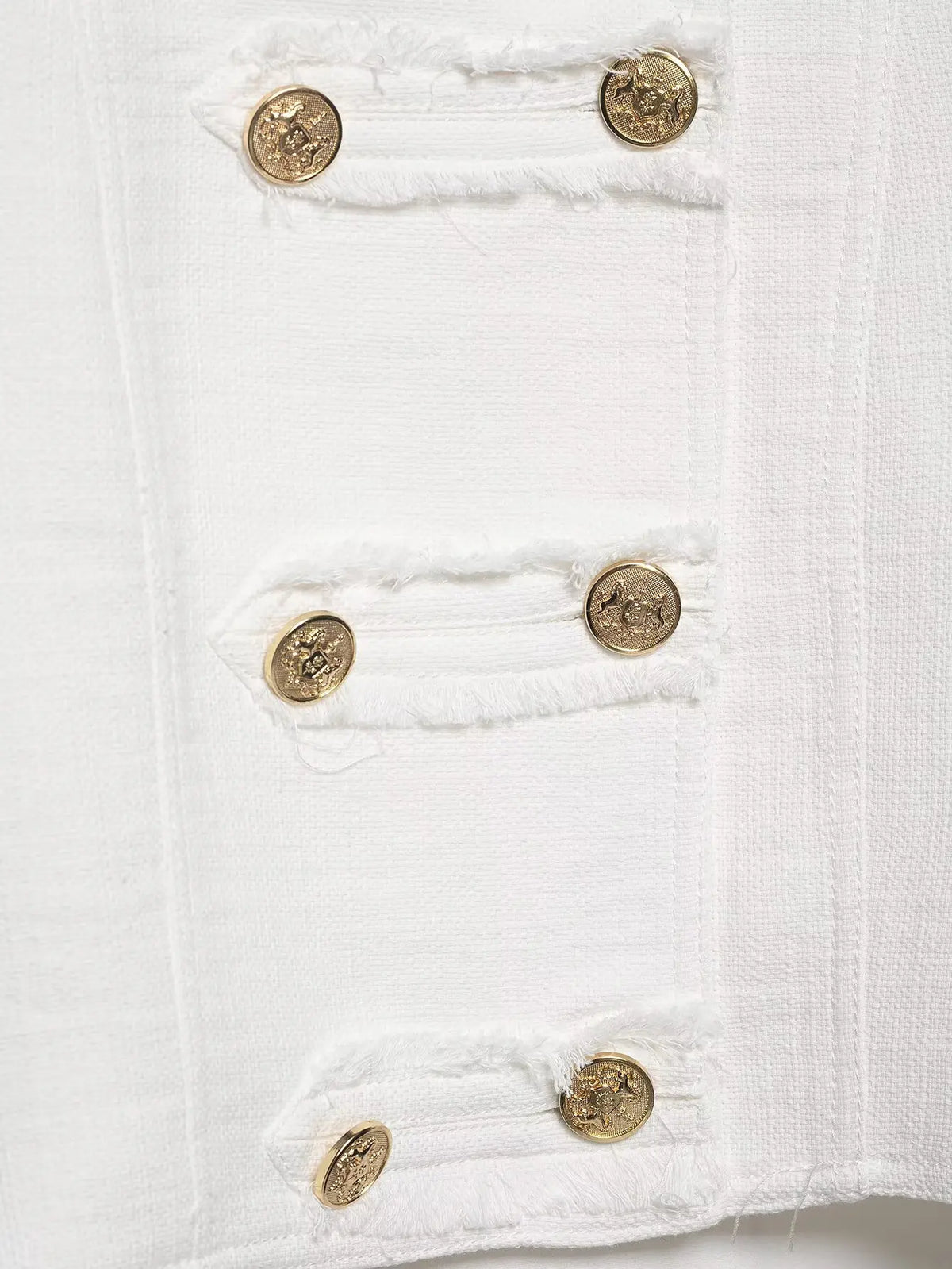 White Tweed Cropped Jacket With Gold Buttons for Women