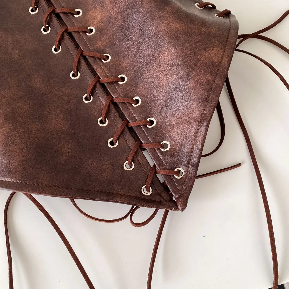 Retro Lace Up Faux Leather Sleeveless Bustier Top for Women