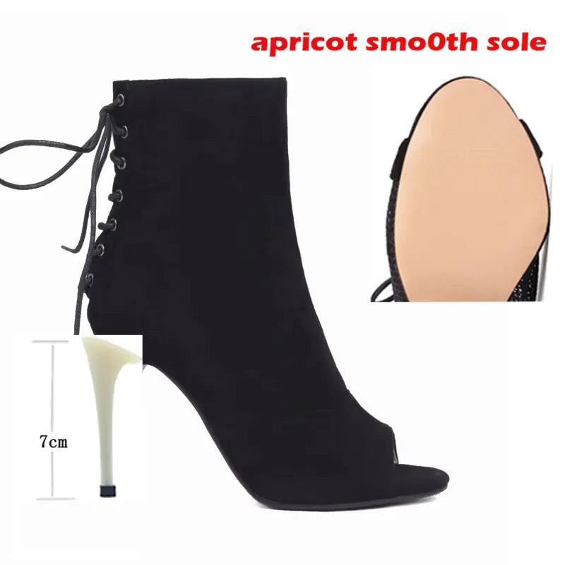 Suede Sole High Heel Ankle Dance Booties for Women