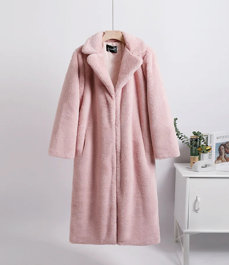 Long Belted Faux Fur Winter Coat