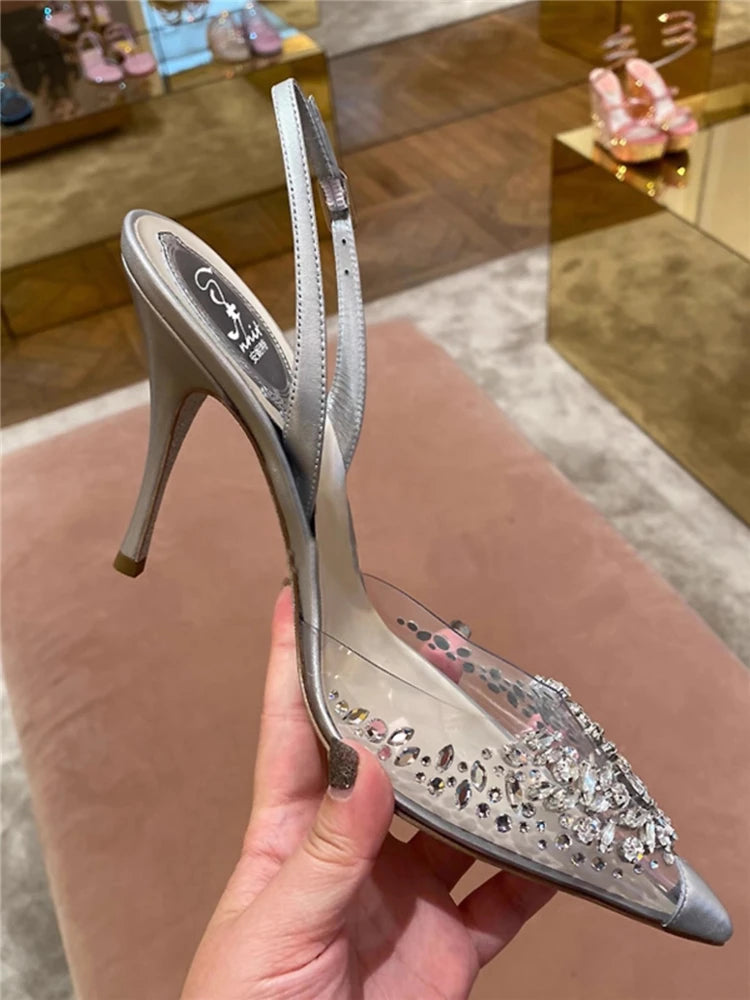 Rhinestone Pointed Toe Transparent Sandals for Women