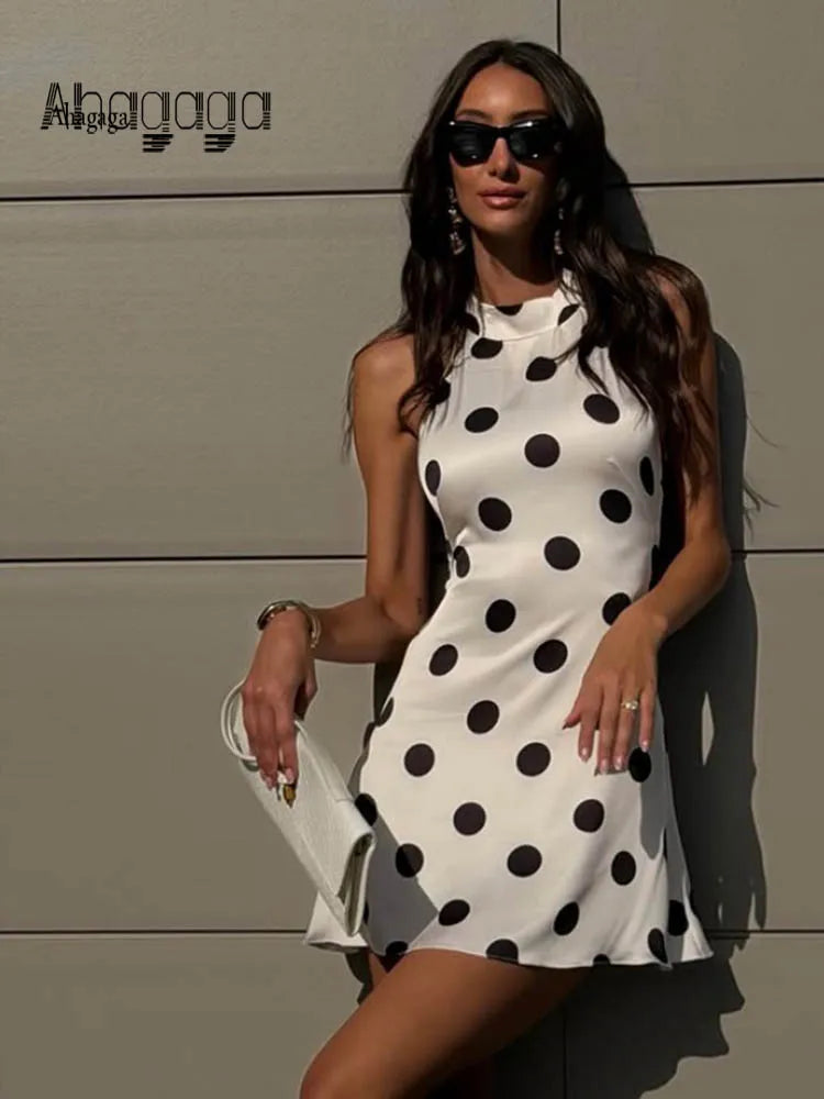 Polka Dot Halter Neck Backless Mini Dress for Women