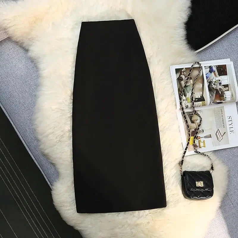 Tailored High Waist Solid Split Midi Skirt for Women