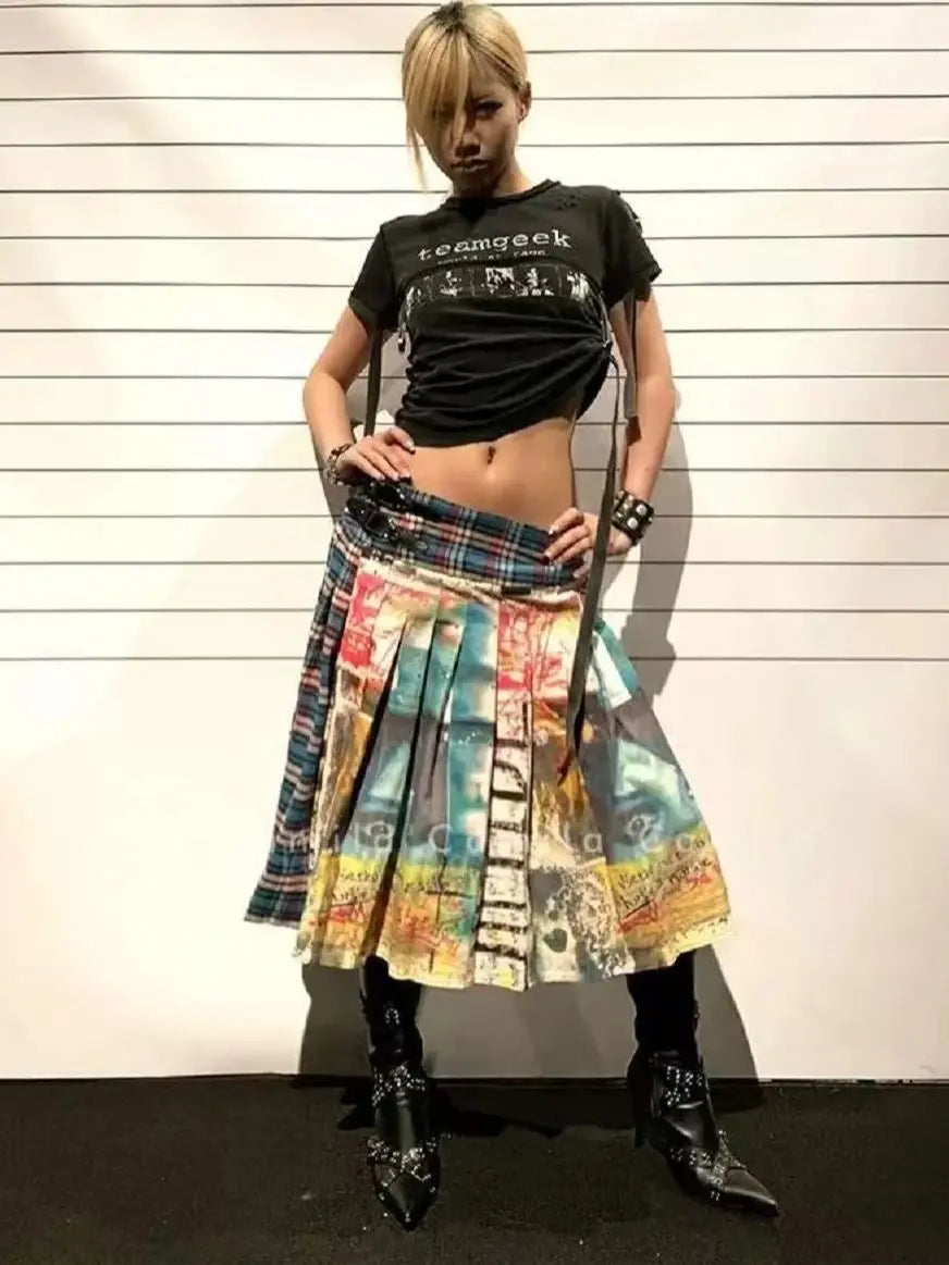 Polyester Cotton Unique Printed Split Midi Skirt for Women