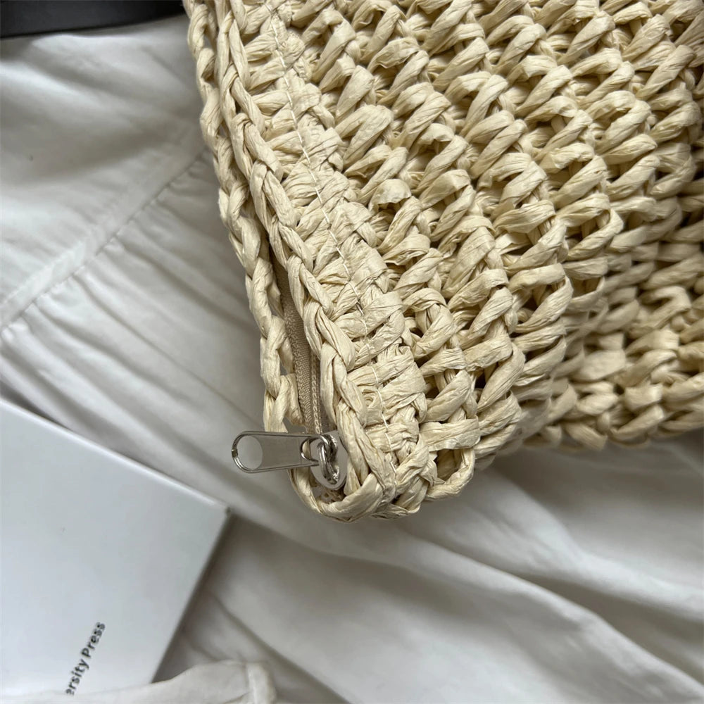 Large Capacity Straw Woven Shoulder Tote Bag for Women