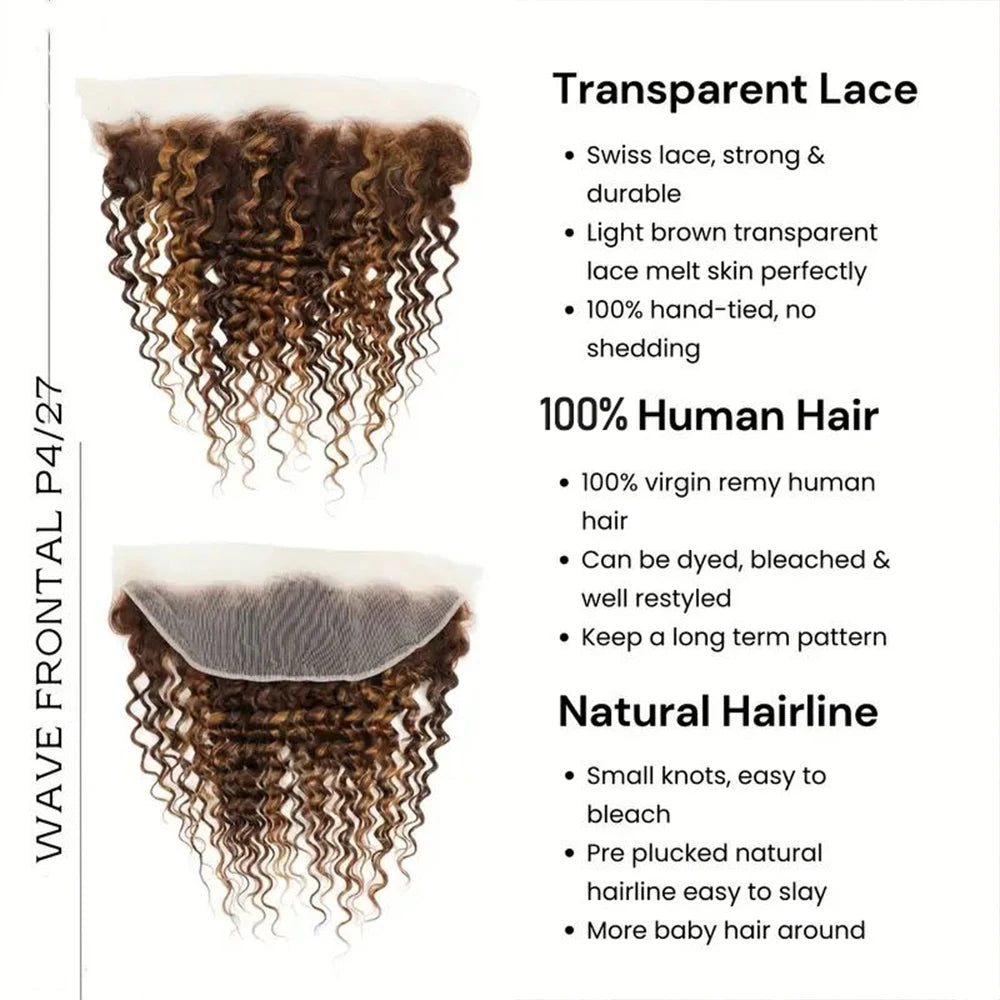 Highlight Water Wave Human Hair Bundles With Lace Closure for Women