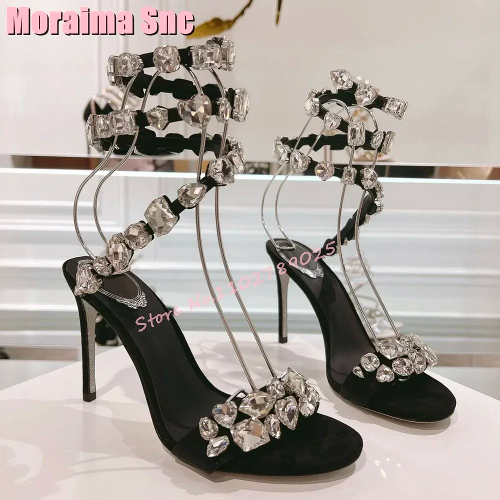 Elegant Crystal Embellished Stiletto Sandals For Women