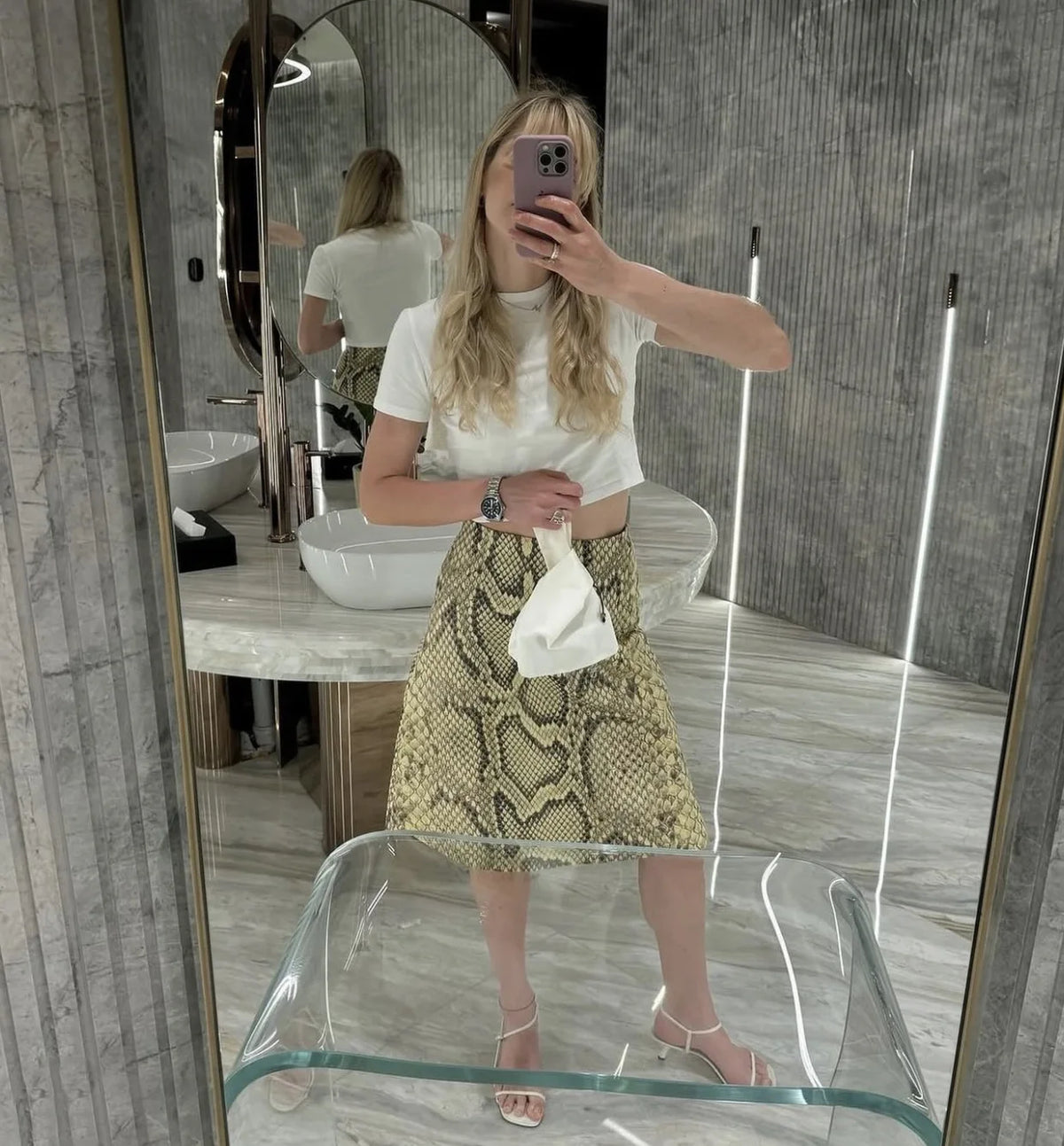Snake Print High Waist Slim Fit Midi Skirt for Women
