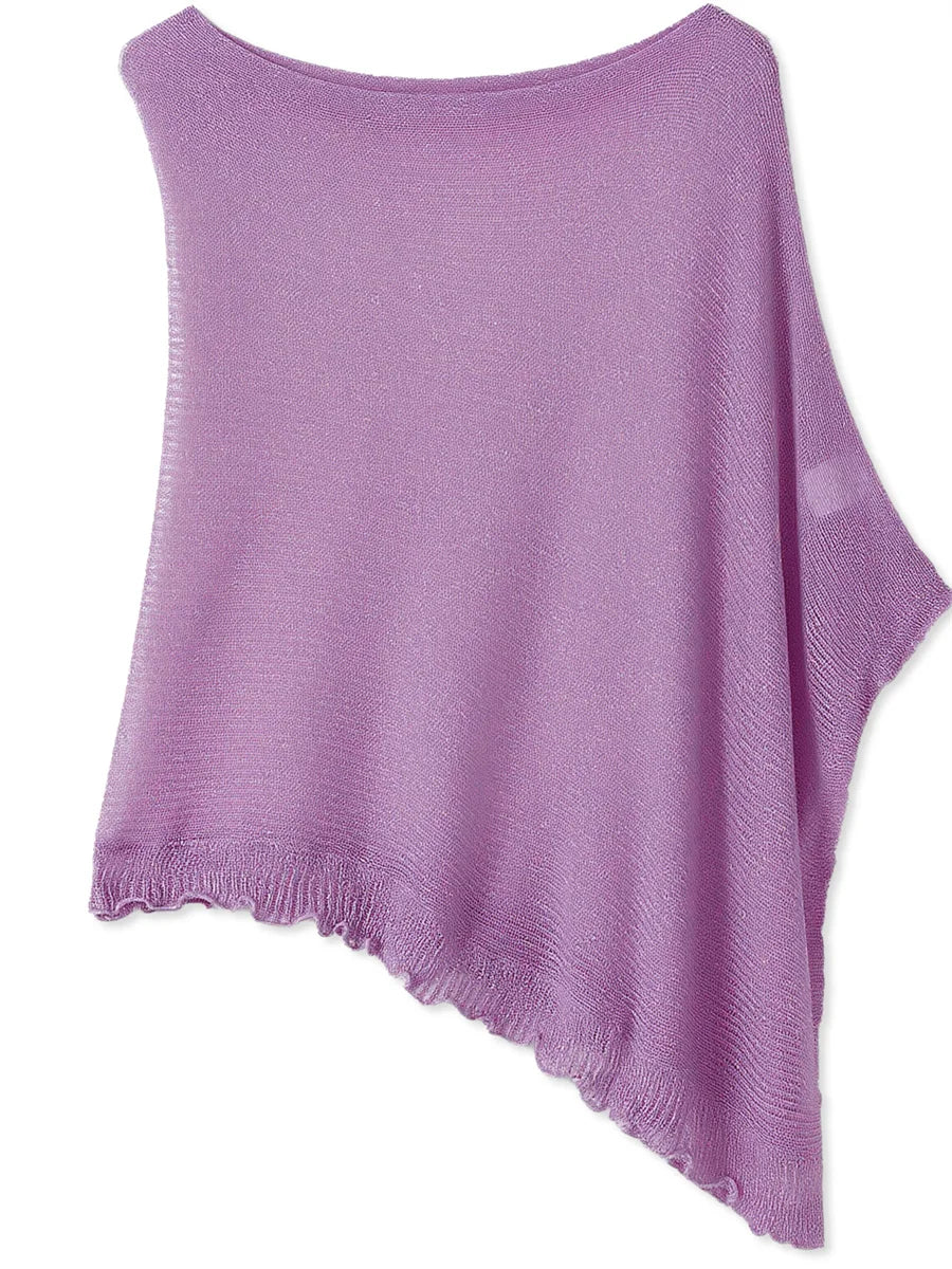 Sheer Ruffle Trim Knit Poncho Cover Up for Women