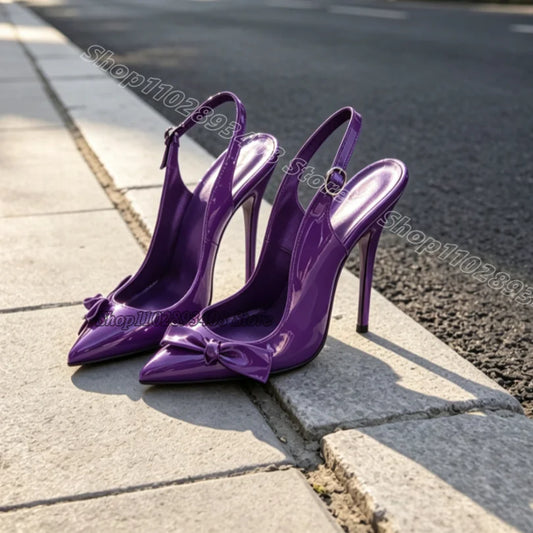 Purple Bowknot Pointed Slingback Sandals