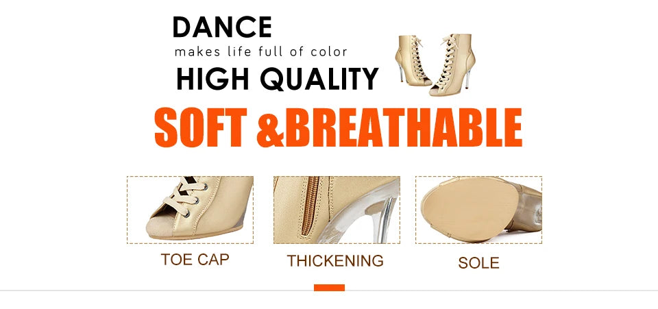 Lace-Up Crystal Heel Ballroom Dance Boots for Women