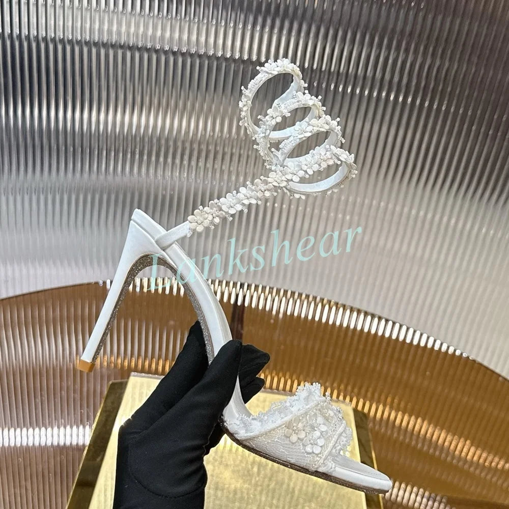 Mint Green Crystal Embellished Stiletto Sandals for Women