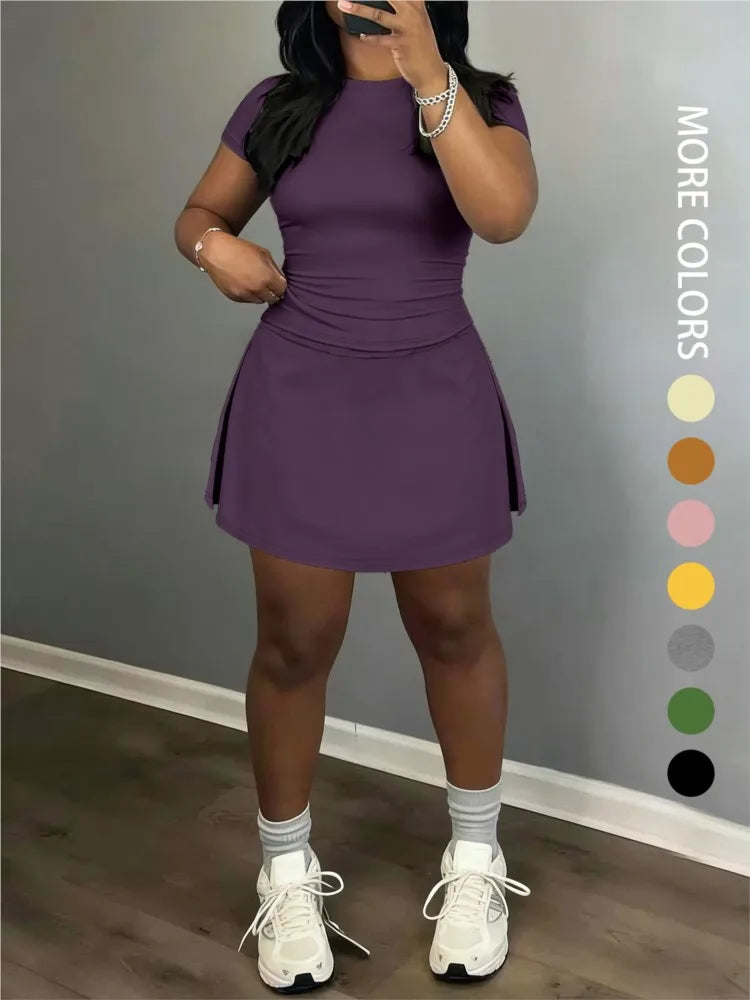 Sporty Short-Sleeve Tee and Culottes Two-Piece Set for Women