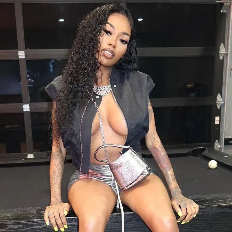 Joskaa Casual Black Cardigan Tops Women Hipster O-Neck Sleeveless Zipper Vests Jackets 2025 Summer Outerwear Y2K Streetwear
