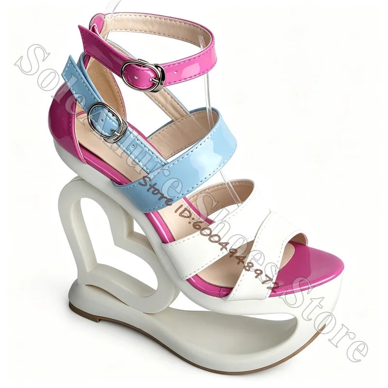 Open Toe Ankle Strap Colorblock Wedge Sandals For Women