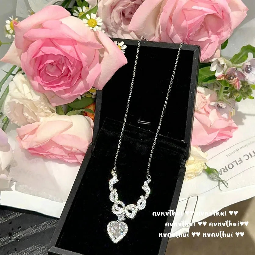 Heart Zircon Pendant Necklace in Sterling Silver for Women