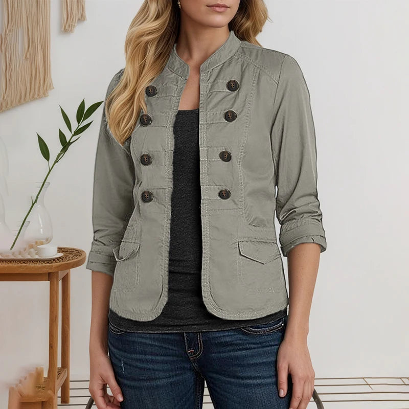Lightweight Mandarin Collar Open Front Jacket for Women