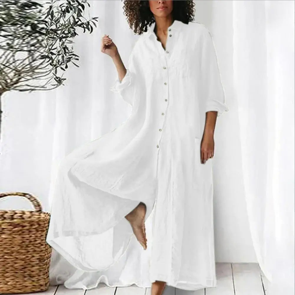 Oversized Cotton Linen Wide Leg Jumpsuit with Pockets for Women