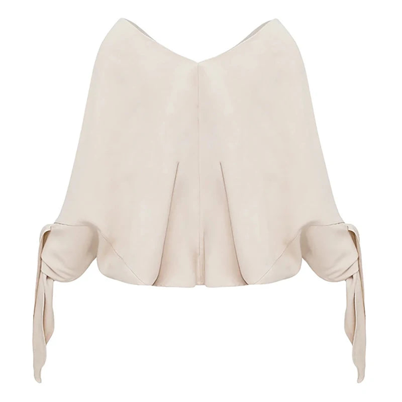 New Spring Autumn Loose V Neck Chic Blouses, Women Casual Batwing Sleeve Simple Tops, 2025 Solid Lace-Up Patchwork Ladies Shirts