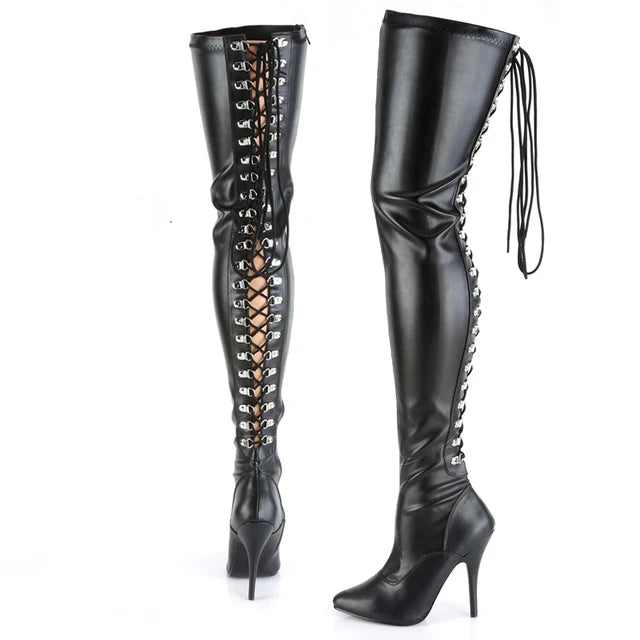 Plus Size Over-The-Knee Leather Stiletto Boots for Women
