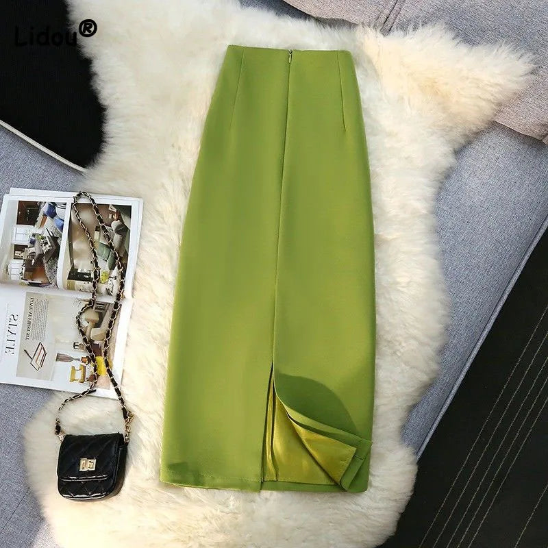 Tailored High Waist Solid Split Midi Skirt for Women