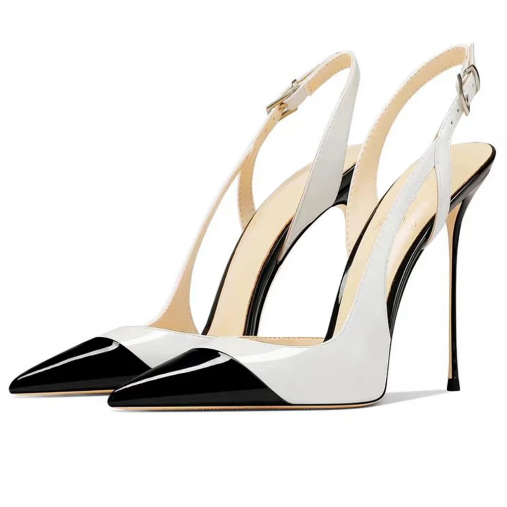 Patent Leather Pointed Toe Pumps With Rhinestone Ankle Strap for Women