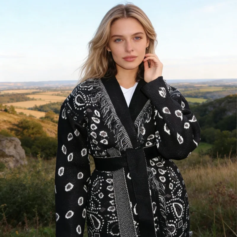 Casual Tassel Knit Open Front Long Cardigan for Women