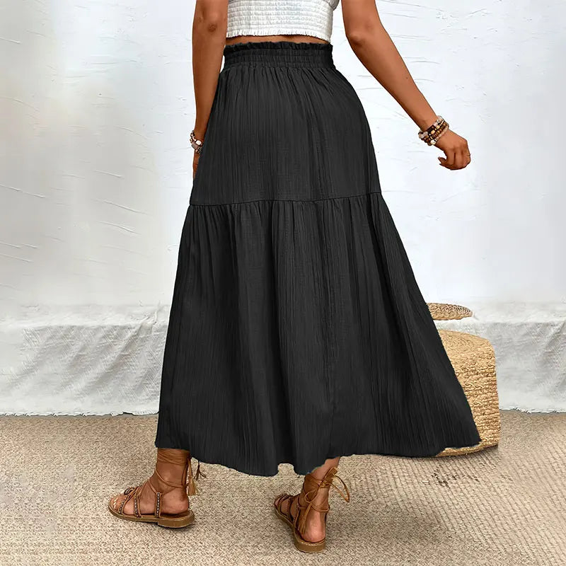 New Women Skirt Fashion Bohemian Midi Skirt High Waist Solid A Line Ruffle Skirt Casual Side Slit Beach Skirts 3 Colors Skort