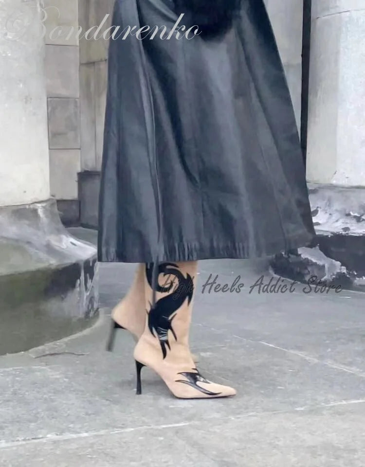 Mid-Calf Pointed Toe Stiletto Suede Boots With Side Zipper For Women