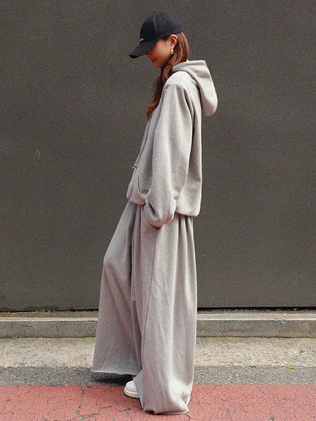 Beautyblue Gray Wide Leg Pants Black Bottoms for Women Casual Loose Pocket Korean Harajuku Streetwear Female Outdoor Sweatpants