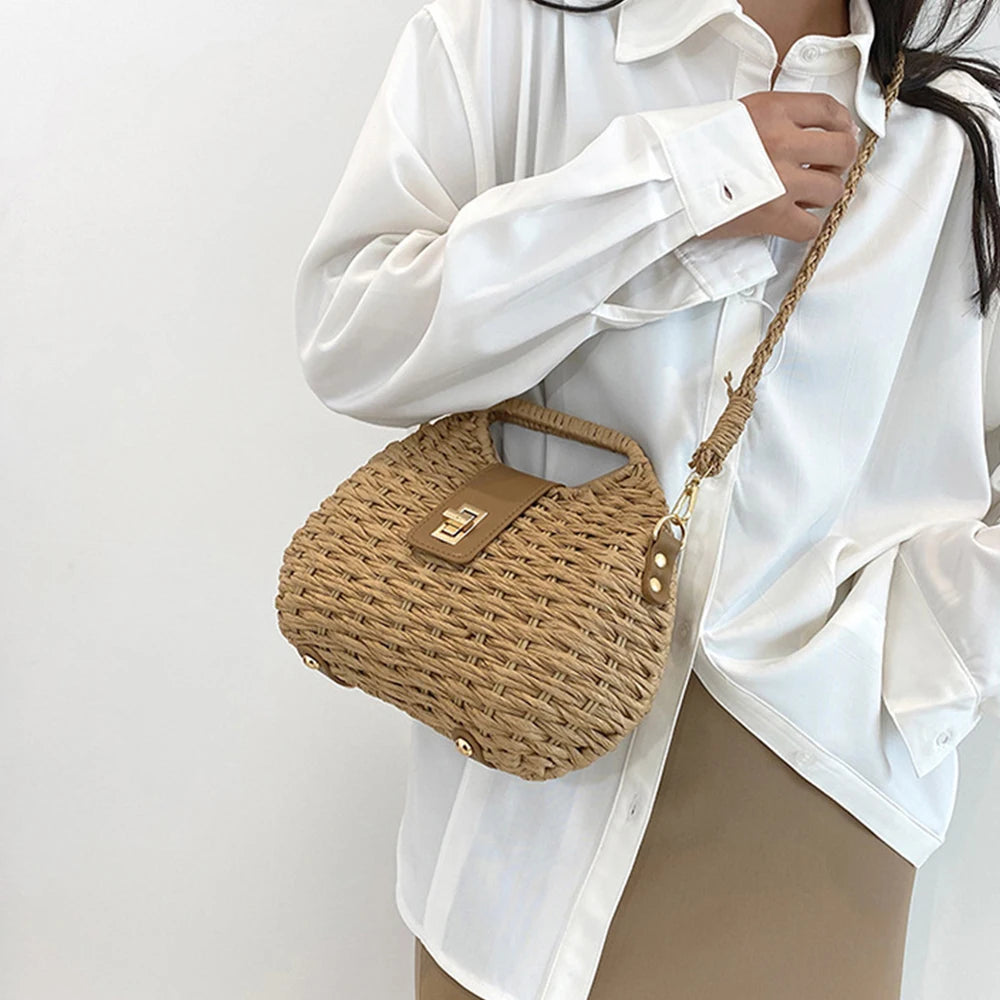 Trendy Handwoven Wicker Straw Shoulder Bag for Women