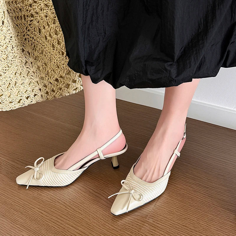 Elegant Bowtie Weave Sandals With Buckle for Women
